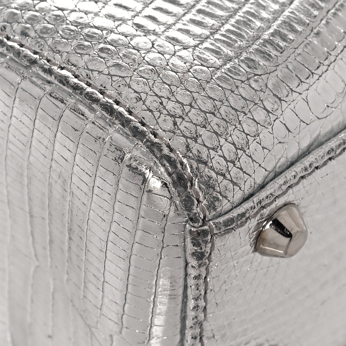 Metallic Lizard Mini Lady Dior Silver