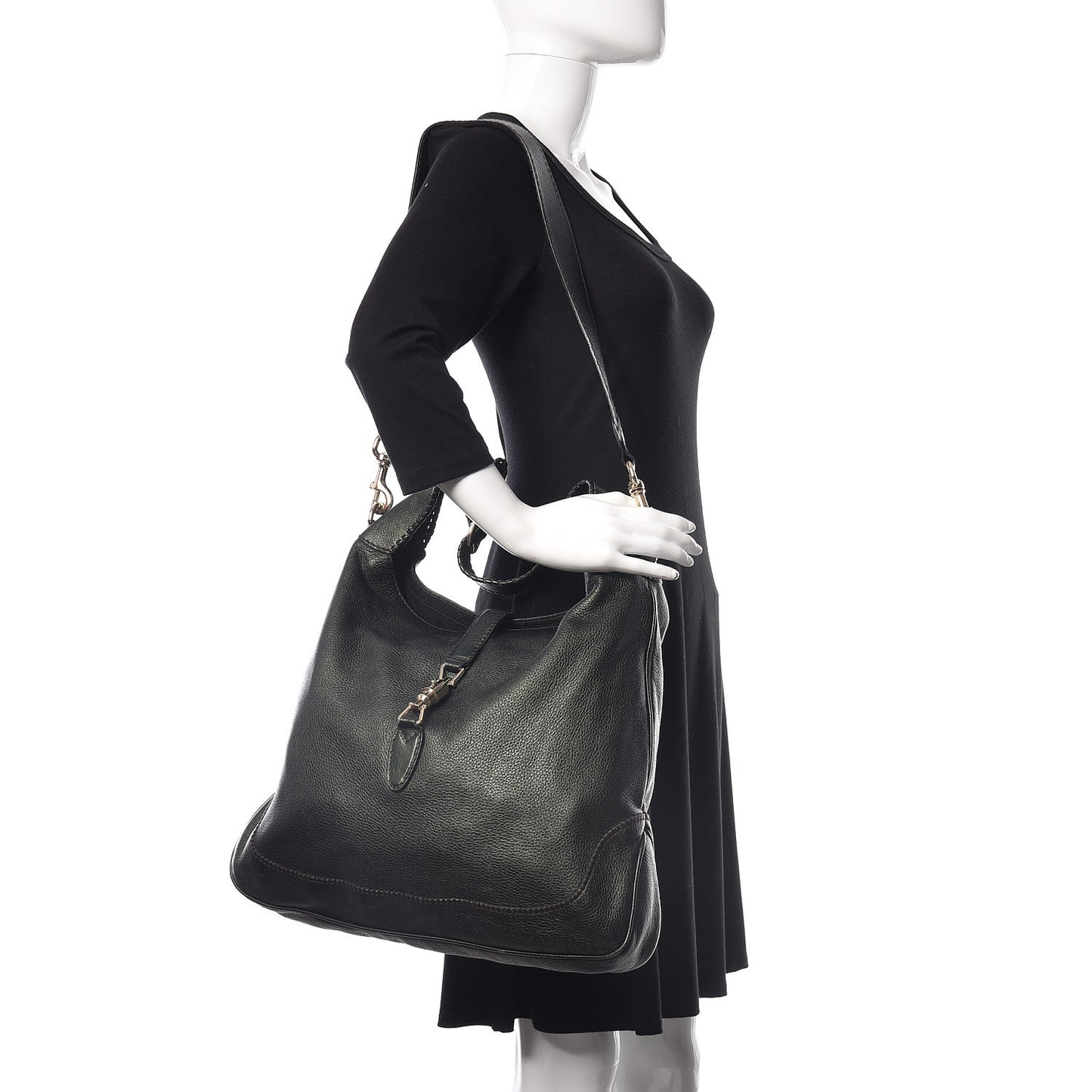 Metallic Pebbled Calfskin Large New Jackie Shoulder Bag Green