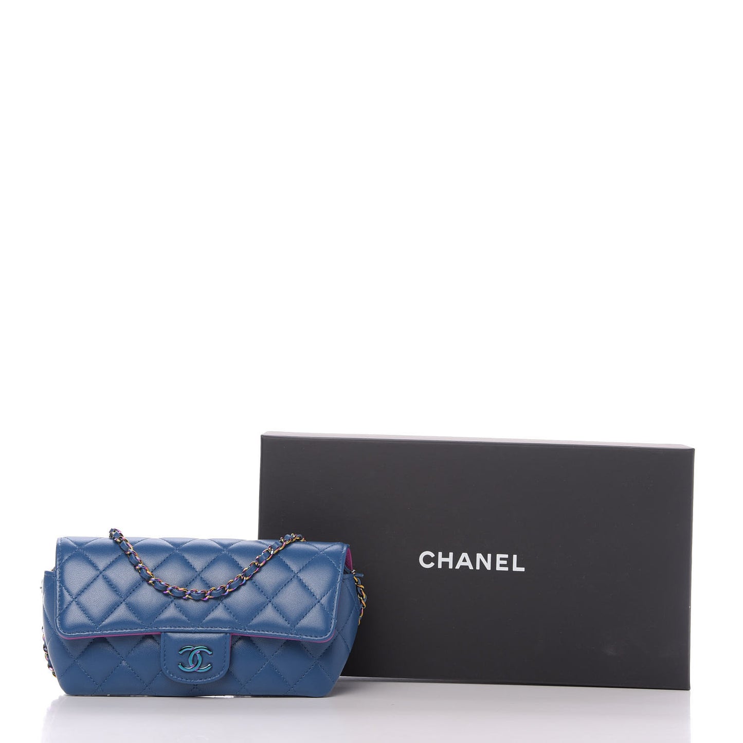 Lambskin Quilted Glasses Case With Chain Blue Purple