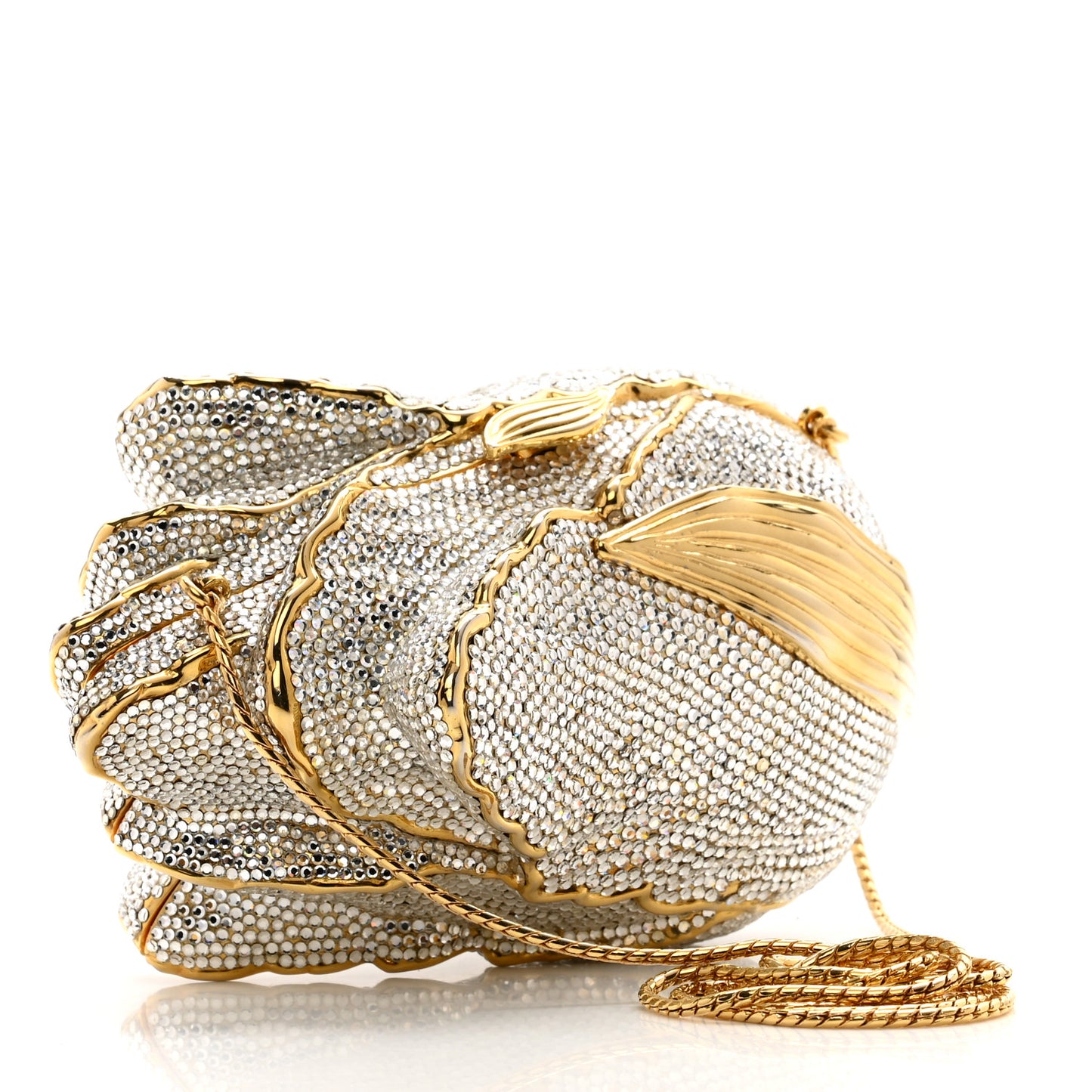 Crystal Tulip Minaudiere Chain Clutch Amethyst White Gold