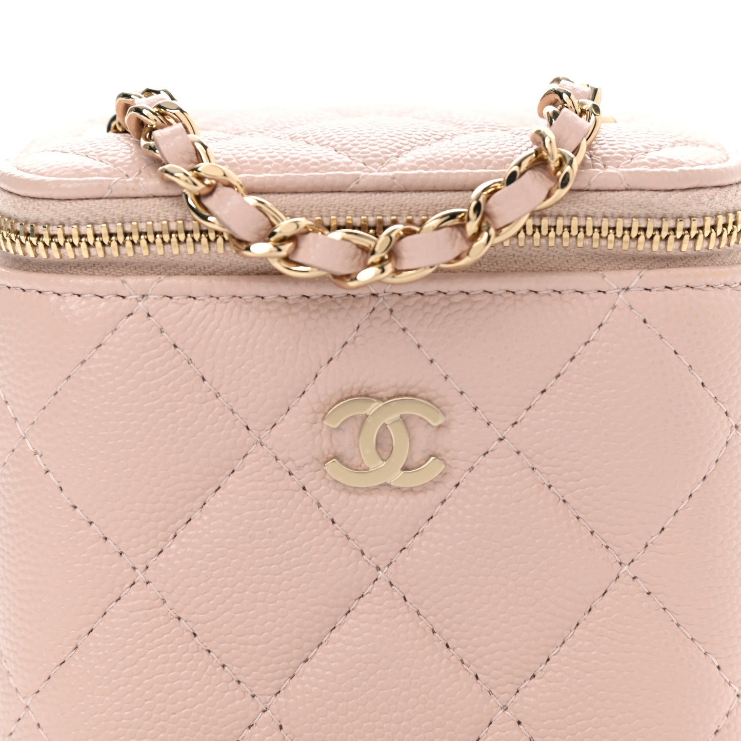 Caviar Quilted Mini Vanity Case With Chain Light Pink