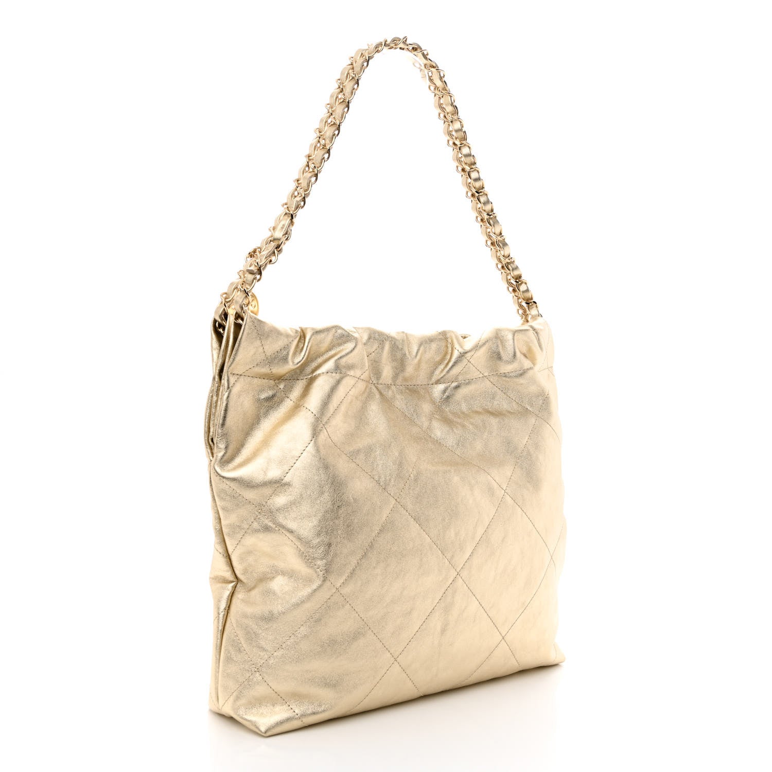 Chanel Metallic Calfskin Quilted Small Chanel 22 Light Gold 4 of 12