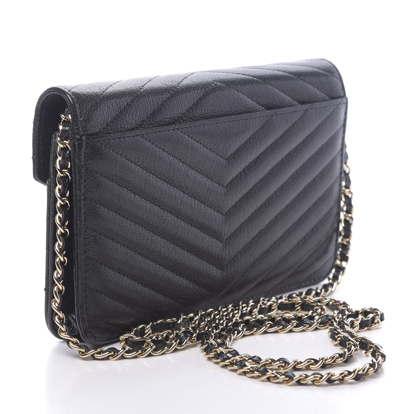 Goatskin Chevron Quilted Statement Wallet On Chain WOC Black