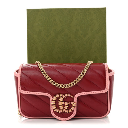 Gucci Azalea Calfskin Enamel Matelasse Diagonal Super Mini Torchon GG Marmont Shoulder Bag New Cherry Red Wild Rose 11 of 11