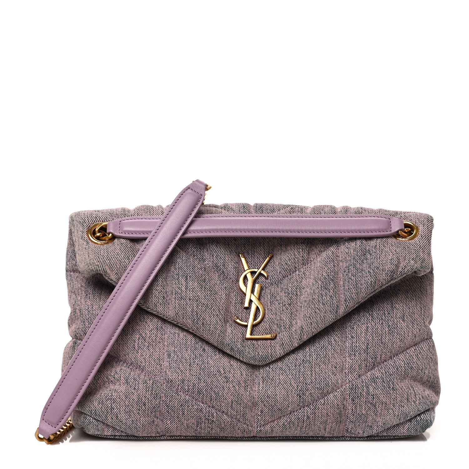 Saint Laurent Denim Quilted Small Loulou Puffer Monogram Chain Satchel Bleached Lilac 1 of 8