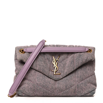 Saint Laurent Denim Quilted Small Loulou Puffer Monogram Chain Satchel Bleached Lilac 1 of 8