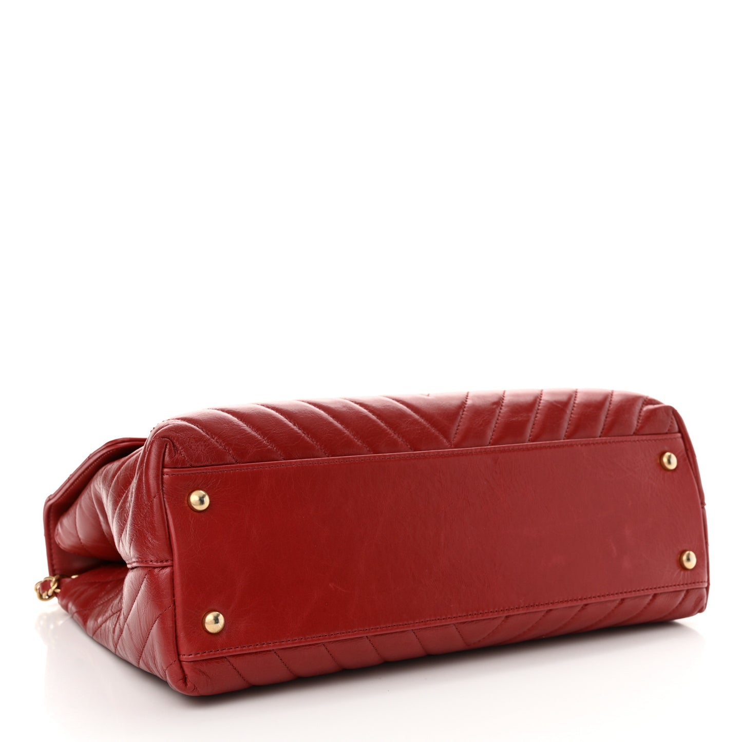 Aged Calfskin Chevron Quilted Large Coco Handle Flap Red