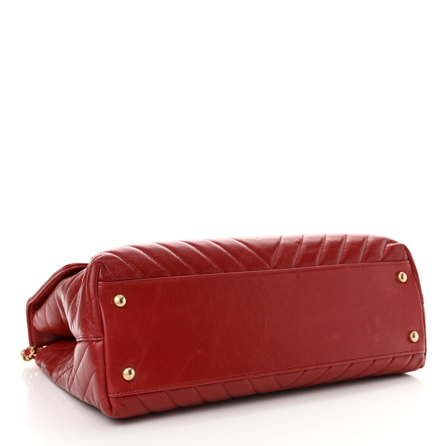Chanel Aged Calfskin Chevron Quilted Large Coco Handle Flap Red 4 of 16