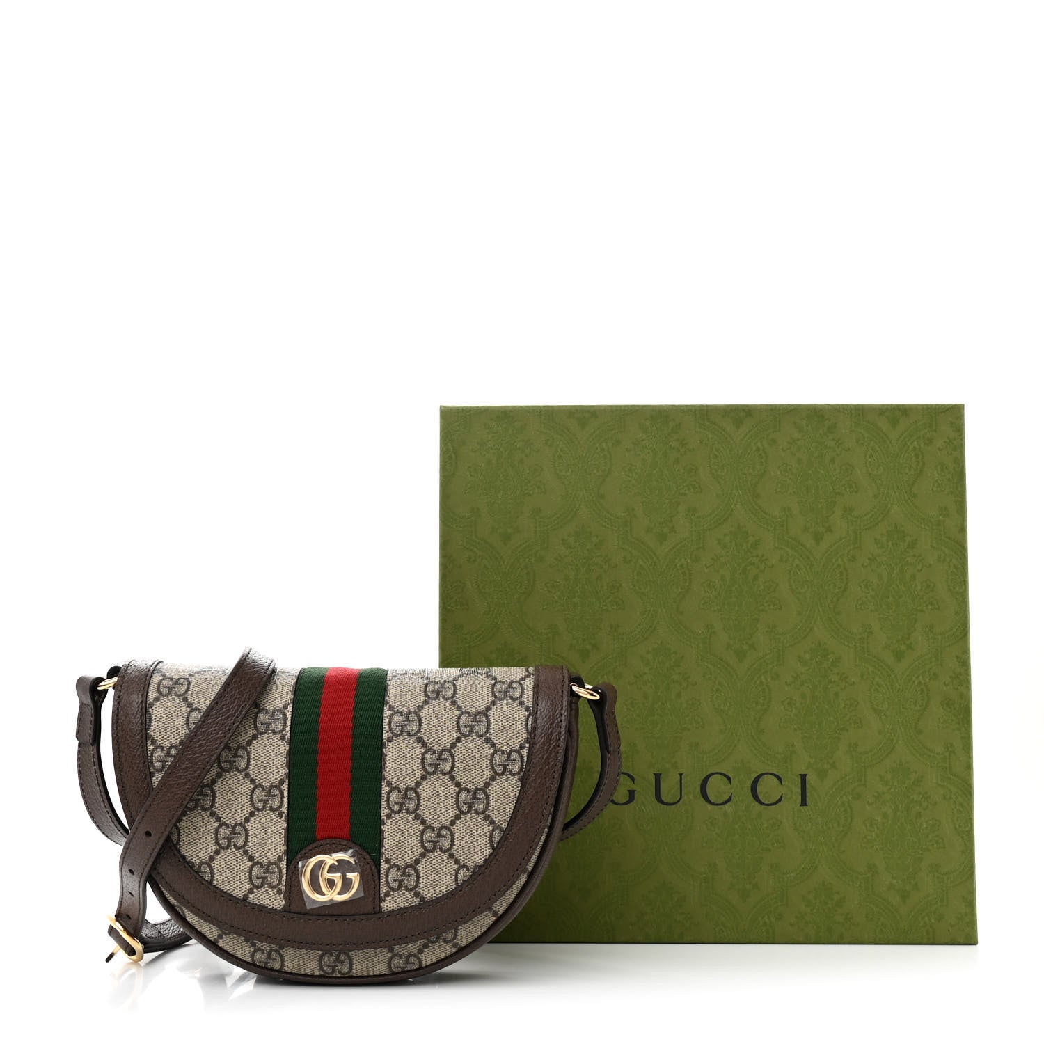 Gucci GG Supreme Monogram Textured Dollar Calfskin Web Mini Ophidia Flap Shoulder Bag Beige Ebony New Acero 11 of 11