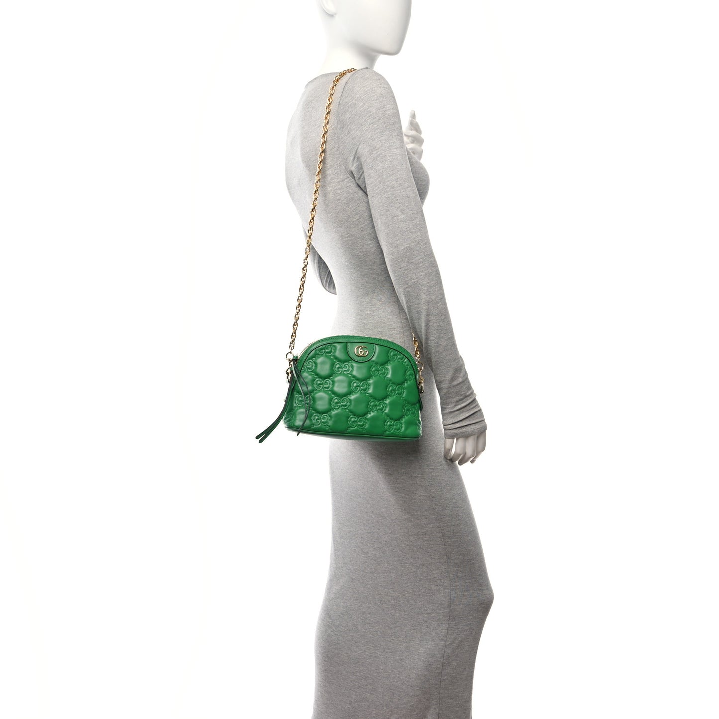 Calfskin GG Matelasse Small Dome Shoulder Bag Green Natural