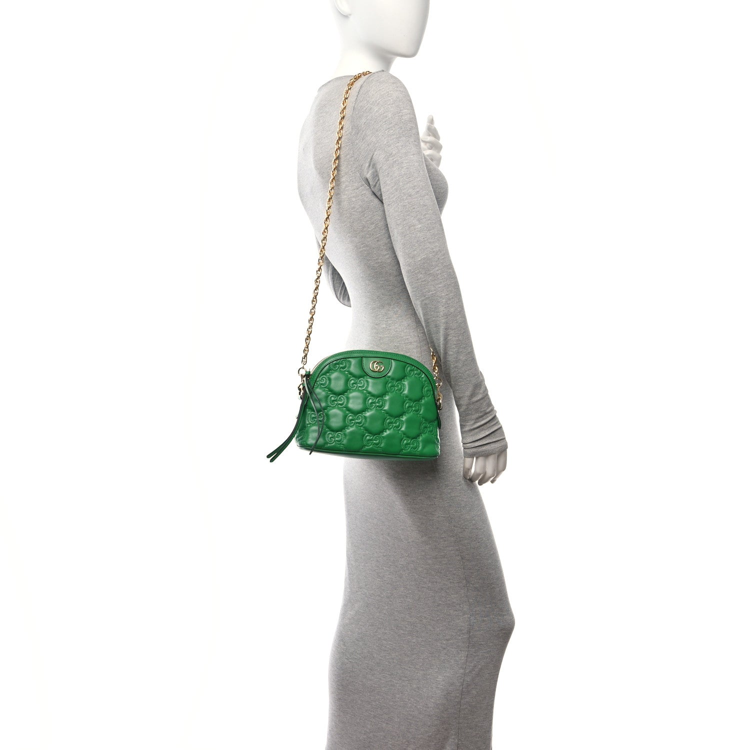 Gucci Calfskin GG Matelasse Small Dome Shoulder Bag Green Natural 2 of 10