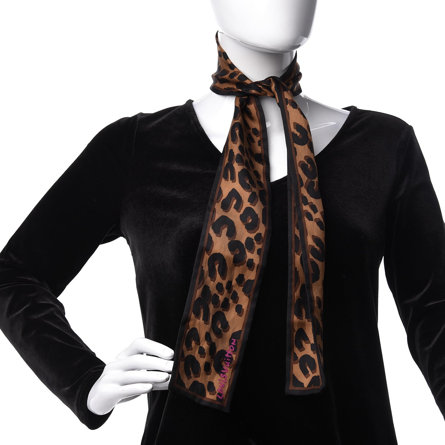 Louis Vuitton Silk Leopard Bandeau Scarf Marron 2 of 5