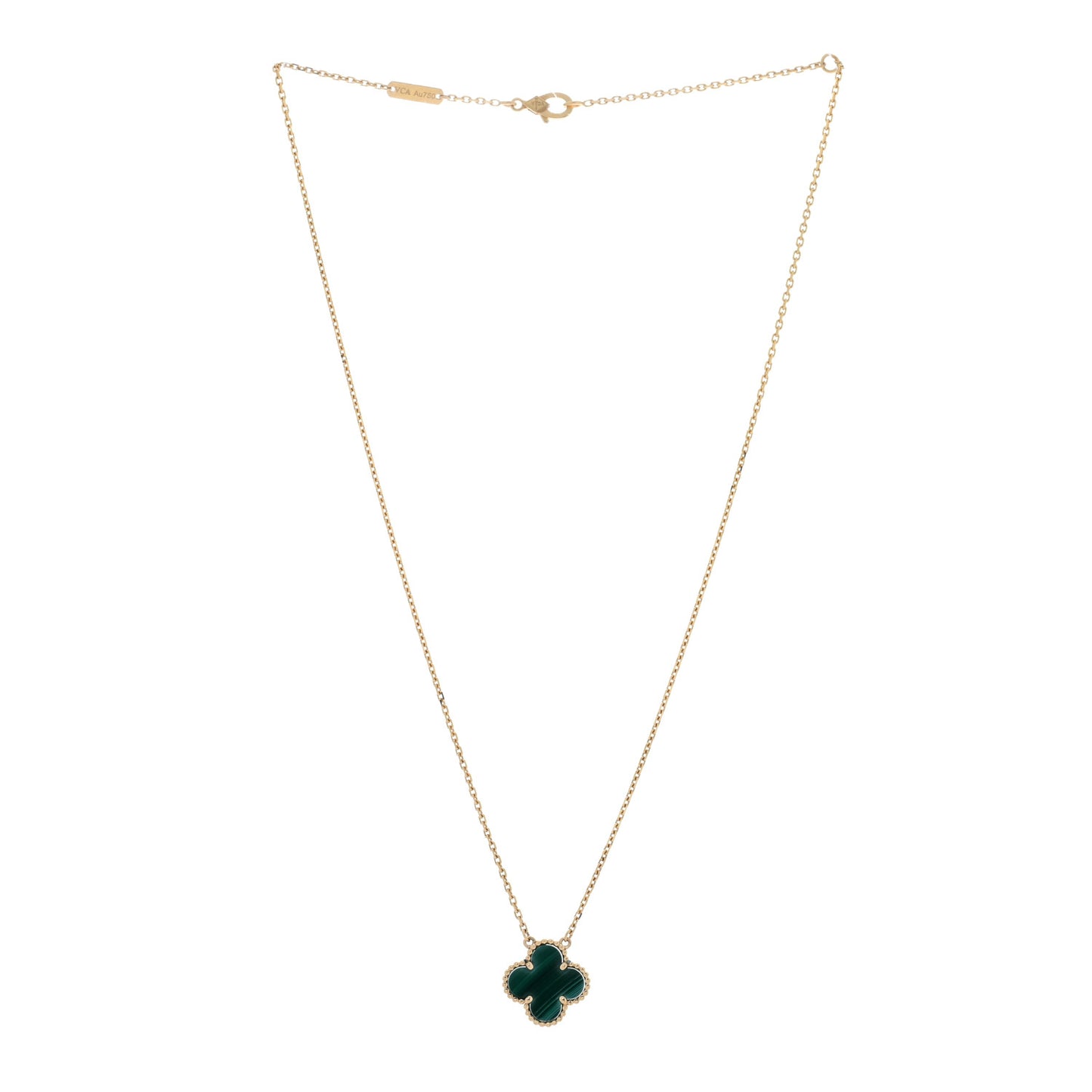 18K Yellow Gold Malachite Vintage Alhambra Pendant Necklace