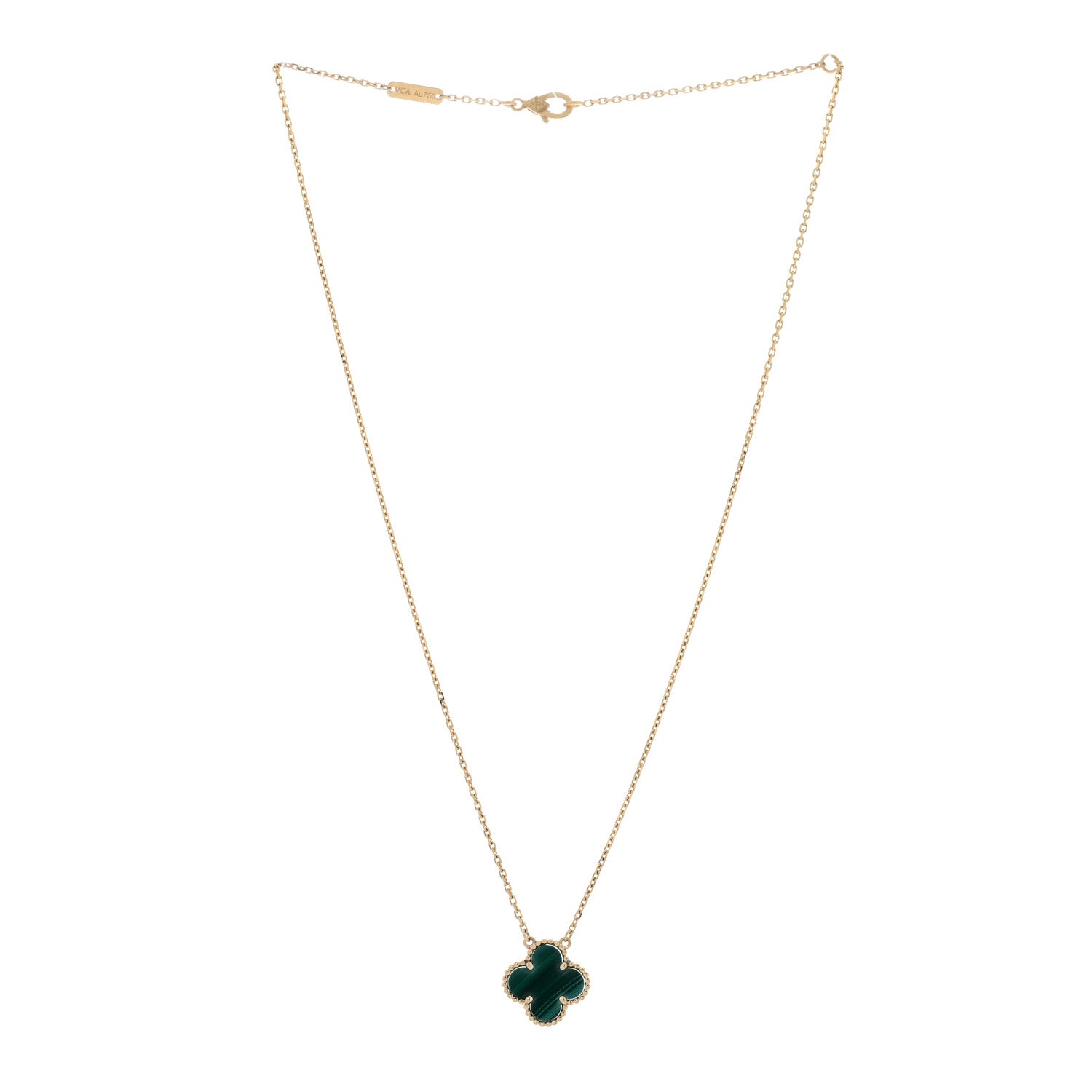 Van Cleef & Arpels 18K Yellow Gold Malachite Vintage Alhambra Pendant Necklace 3 of 4
