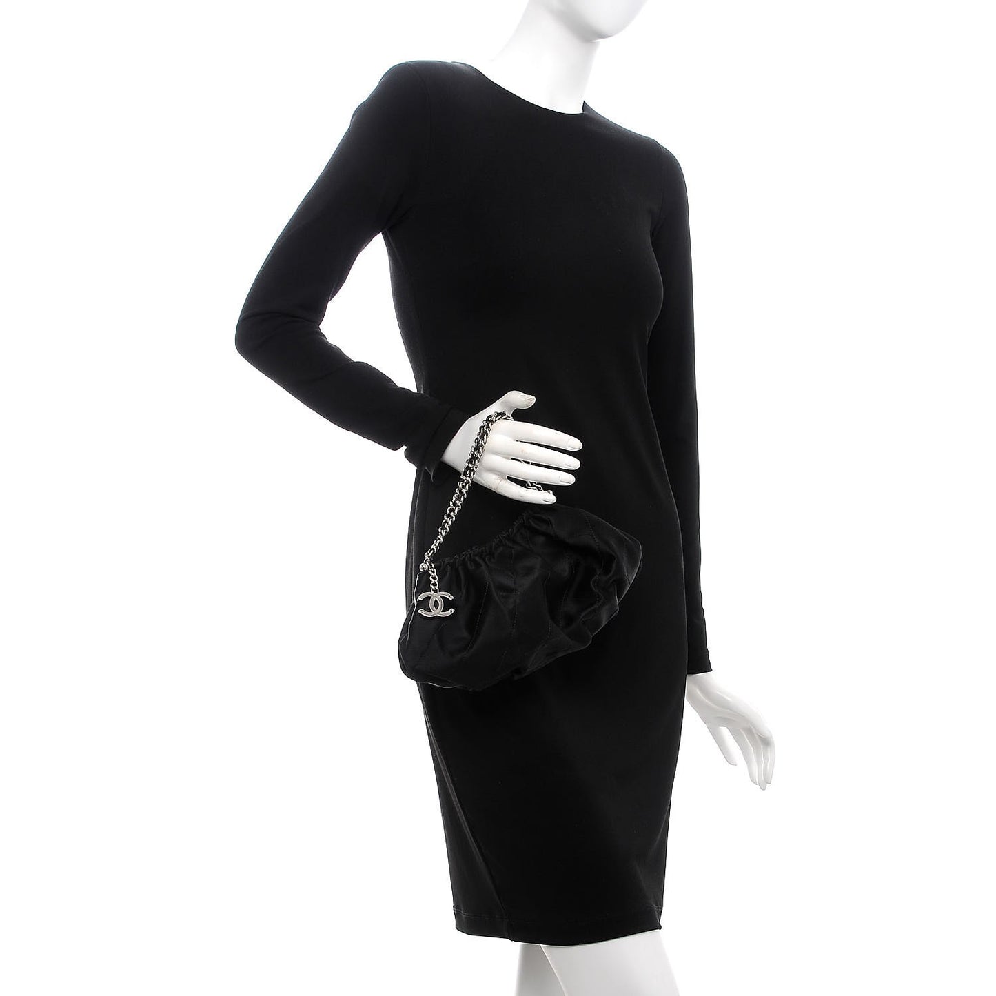 Satin Frame Top CC Small Evening Bag Black