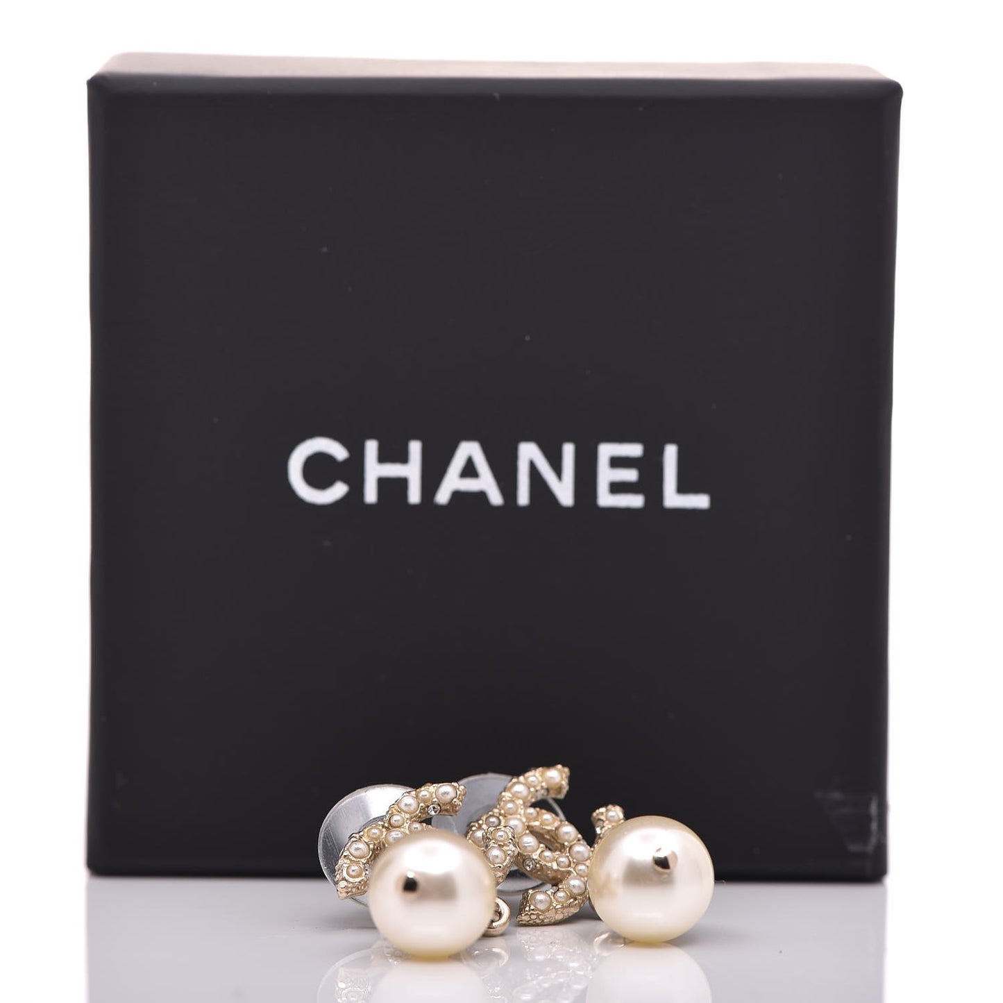 Pearl Crystal CC Drop Earrings Gold