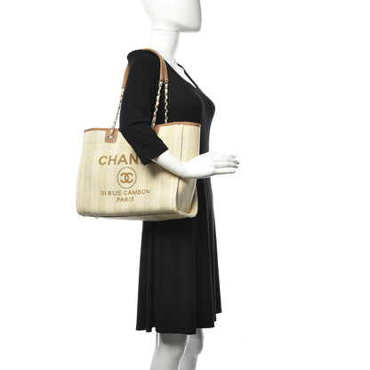 Chanel Straw Raffia Calfskin Striped Small Deauville Tote Beige 2 of 11