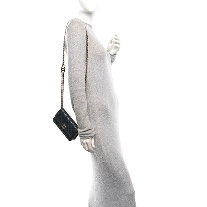 Chanel Lambskin Quilted Double Chain Flap Phone Holder With Chain Black 2 of 11