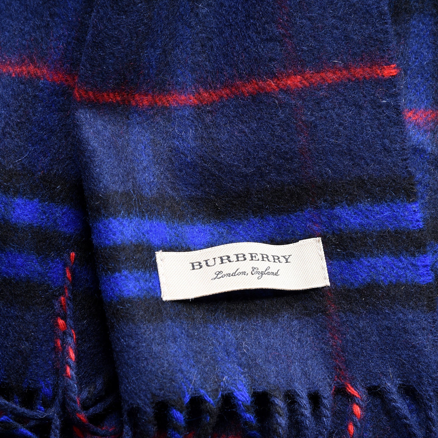 Burberry Cashmere House Check Fringe Scarf Blue 4 of 4