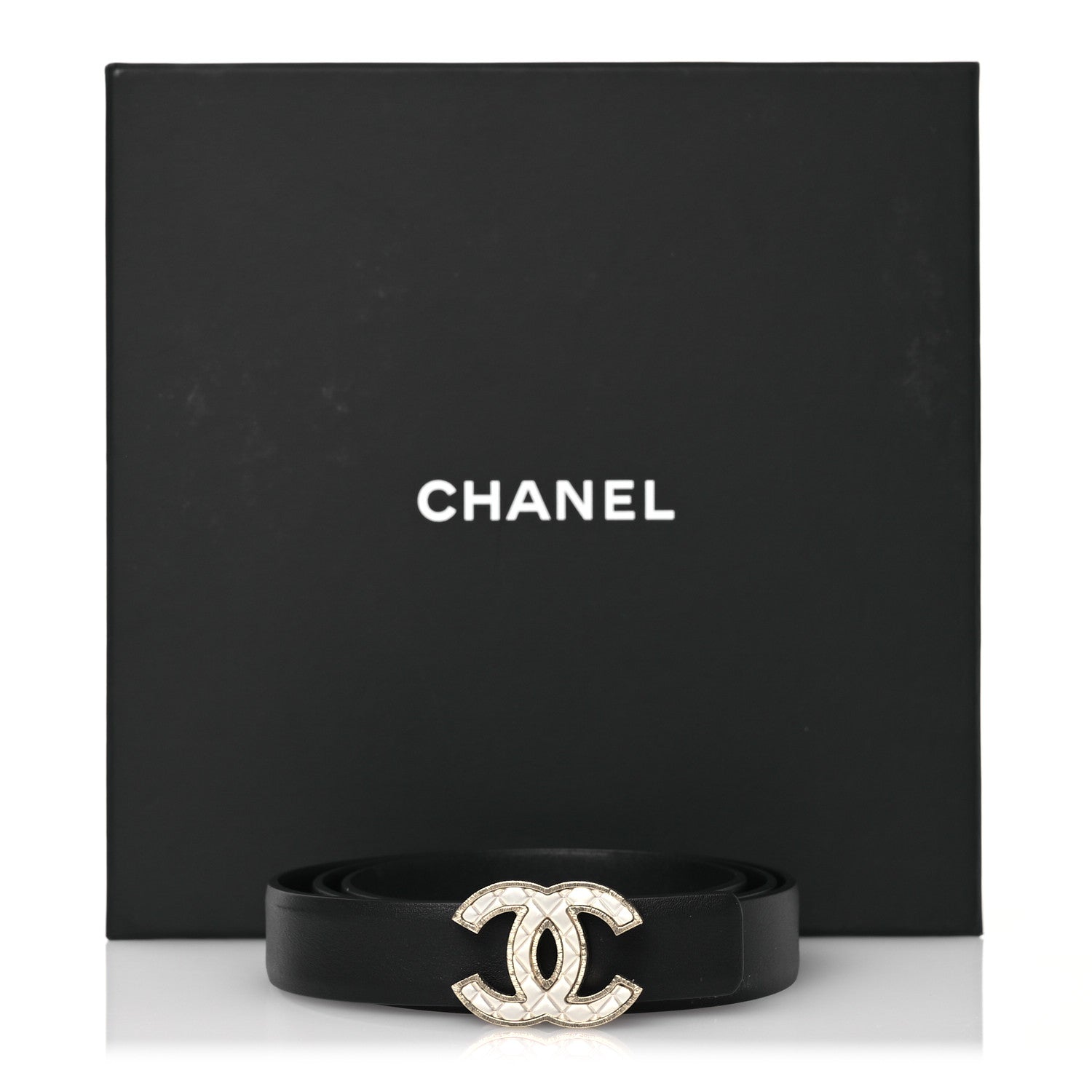 Chanel Calfskin Quilted CC Belt 75 30 Black White 11 of 11