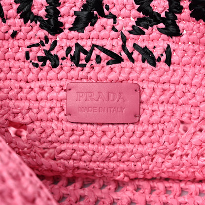 Prada Yarn Raffia Effect Crochet Logo Embroidered Shopping Tote Bag Petalo 6 of 8