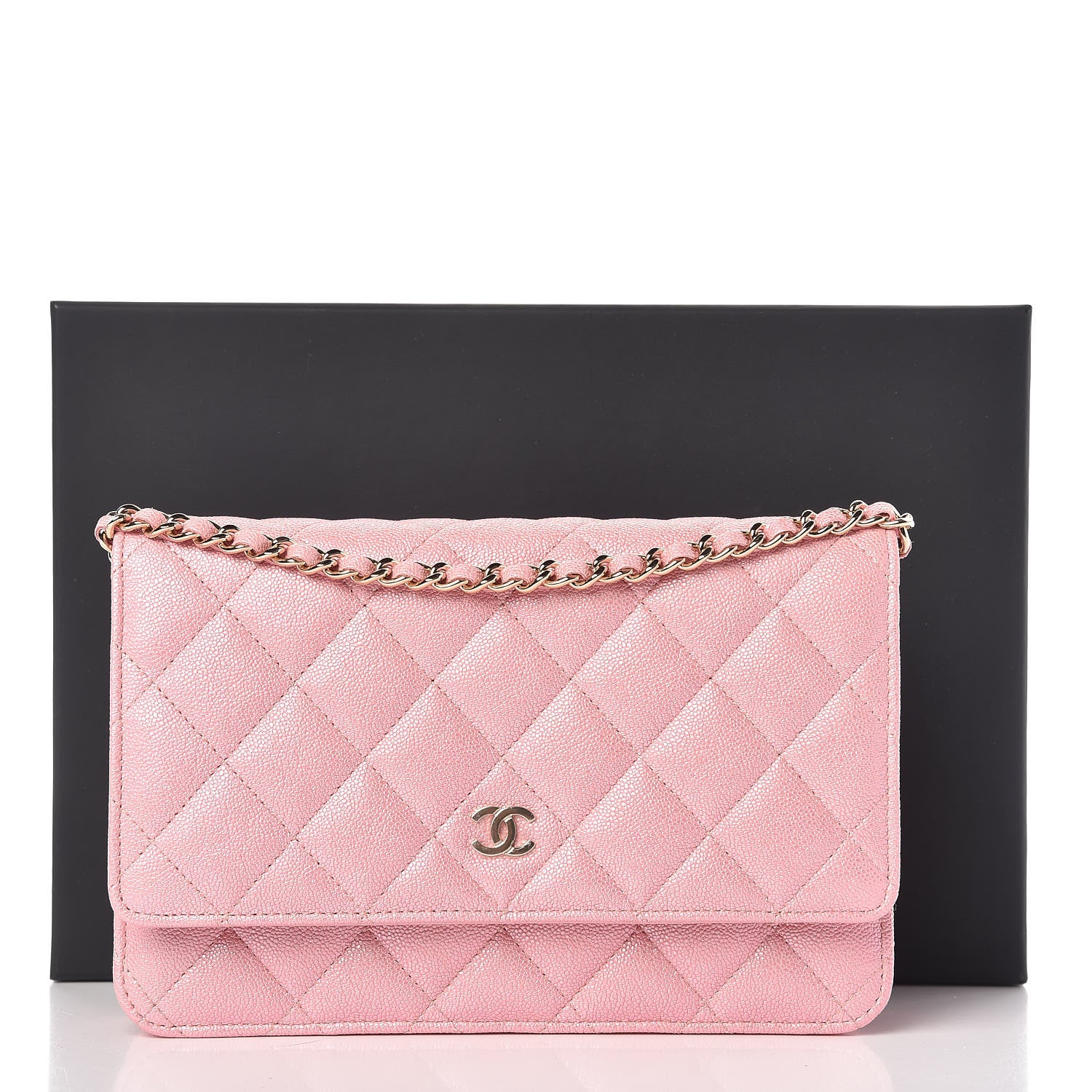 Chanel Iridescent Caviar Quilted Wallet on Chain WOC Rose Pink 9 of 9
