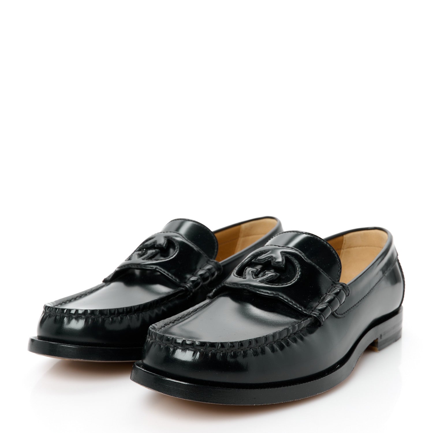 Gucci Calfskin Mens Interlocking G Millennial Ribot Loafers 7 Black 4 of 9