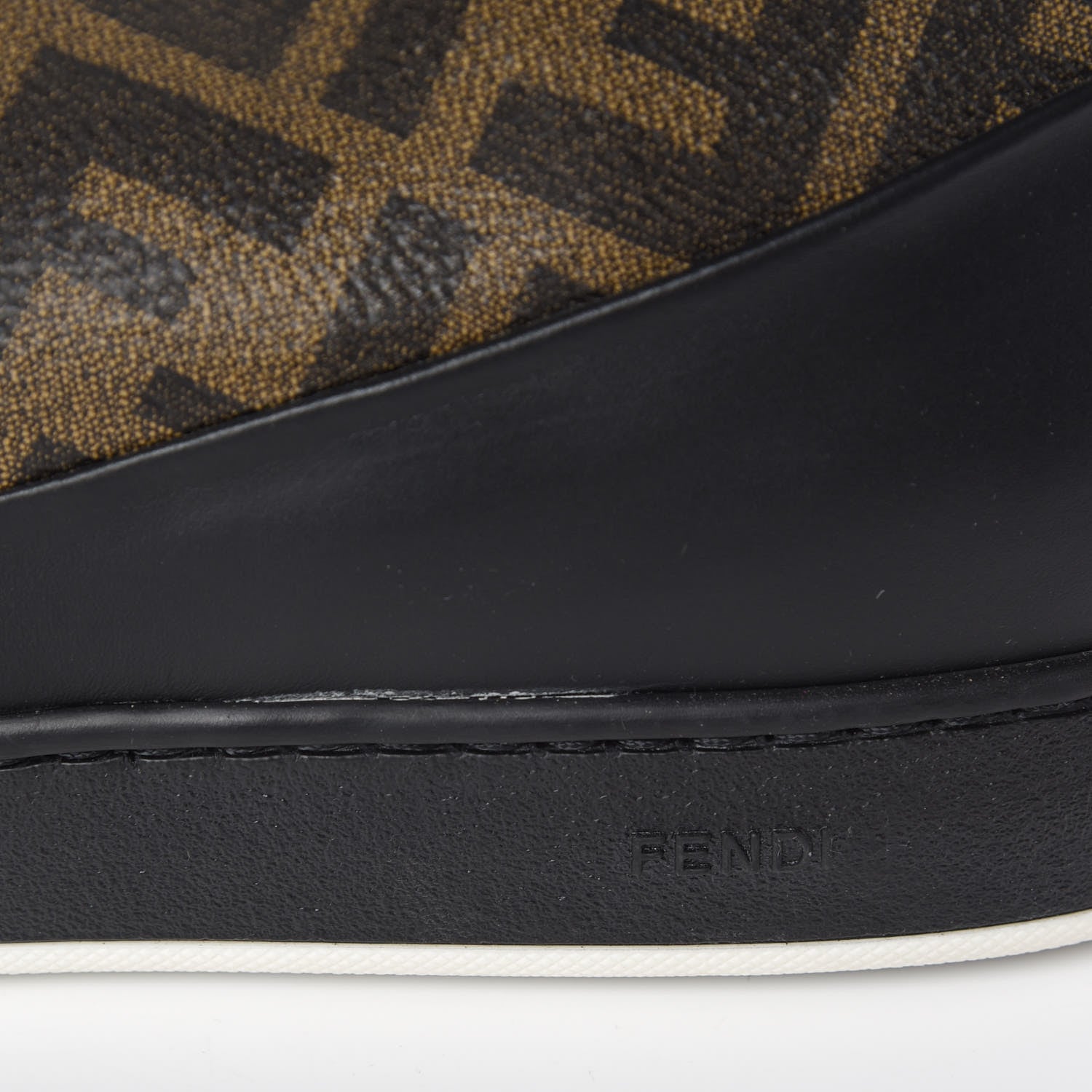 Fendi Glazed Fabric Calfskin FF Mens Wimbledon High-Top Sneakers 12 Tobacco Black White 8 of 11