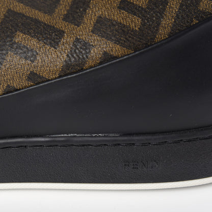 Fendi Glazed Fabric Calfskin FF Mens Wimbledon High-Top Sneakers 12 Tobacco Black White 8 of 11