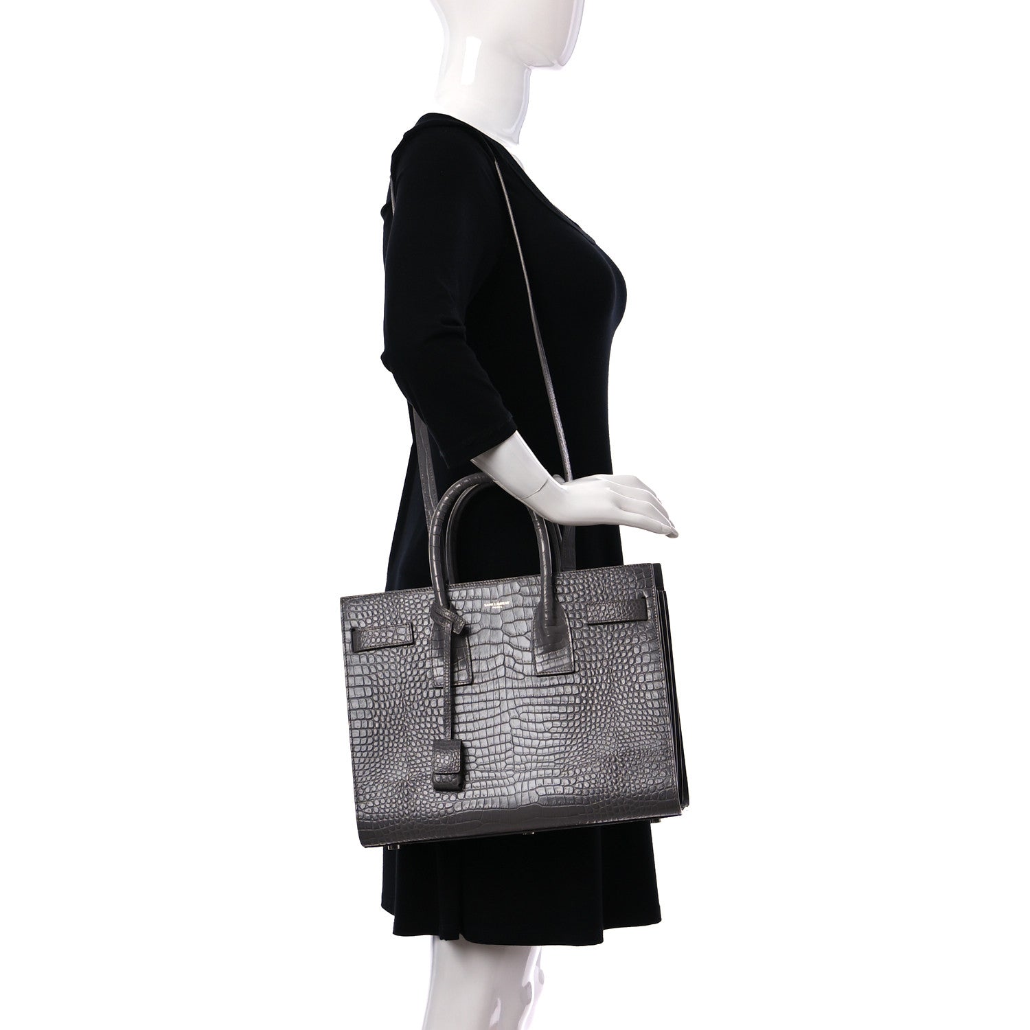 Saint Laurent Crocodile Embossed Small Sac De Jour Asphalt 2 of 13