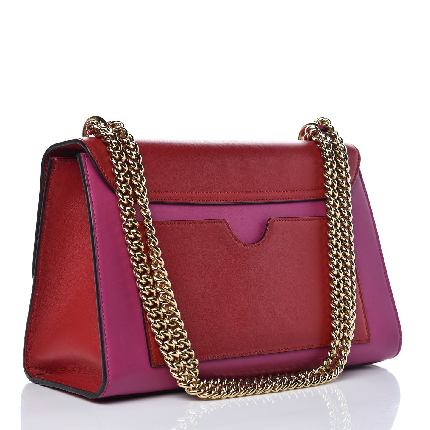 Moon Calfskin Bi-Color Medium Padlock Shoulder Bag New Rosette Hibiscus Red