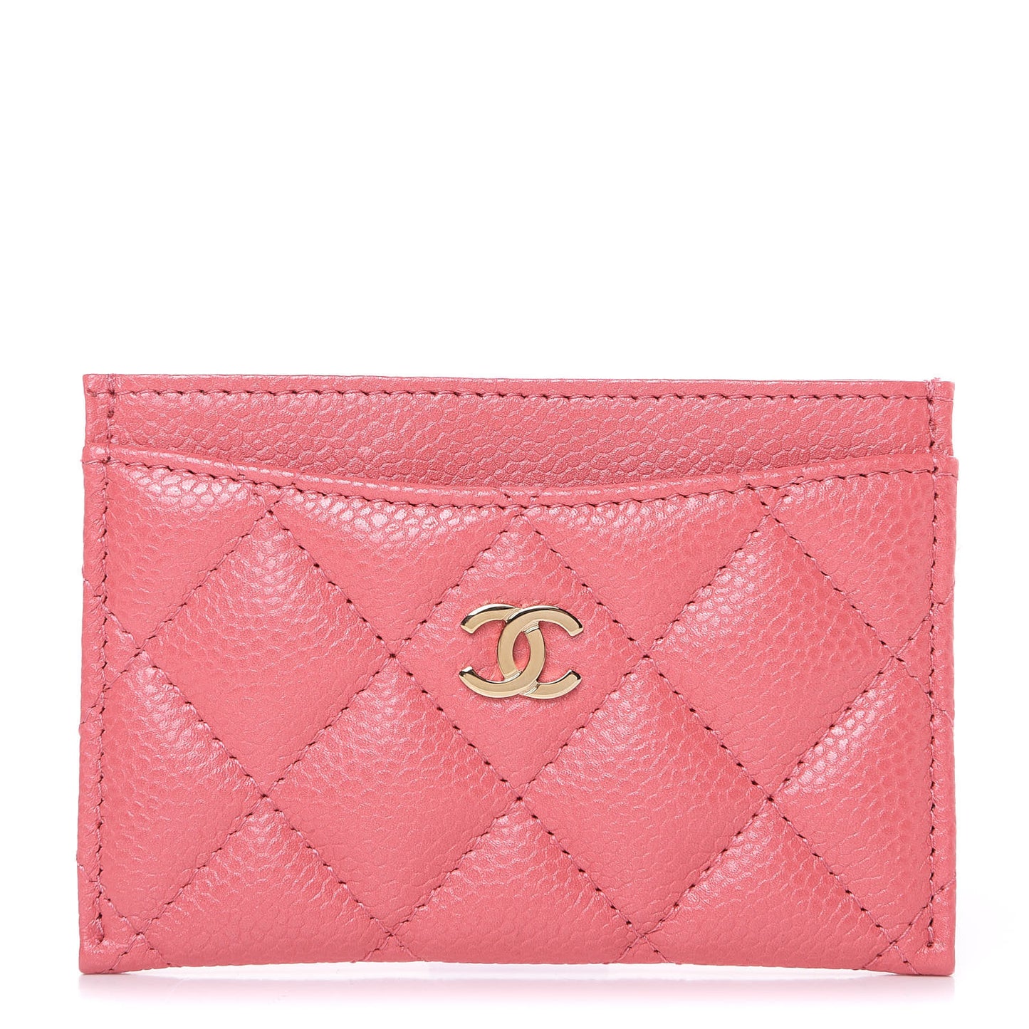 Metallic Caviar Quilted Card Holder Pink
