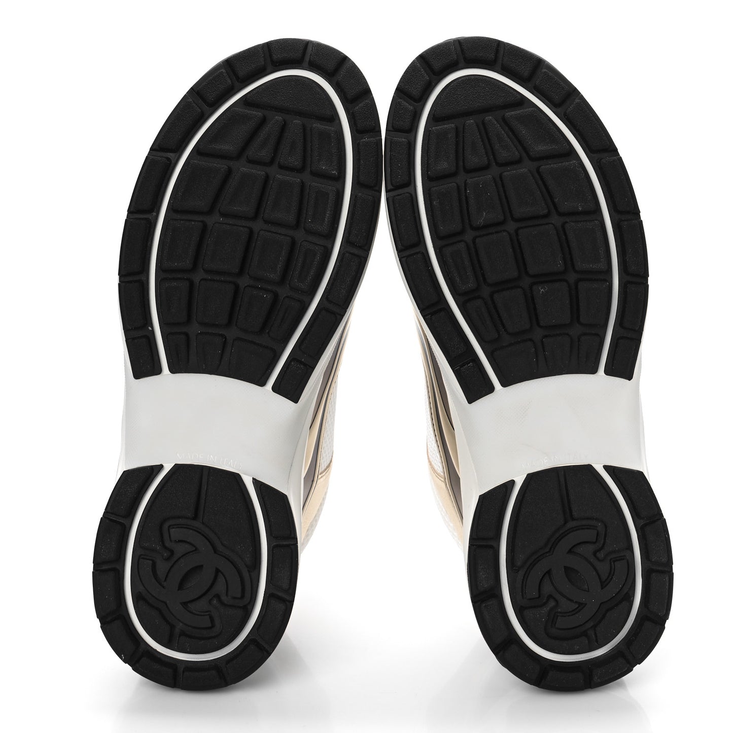 Fabric Laminated Calfskin Stretch CC Sneakers 36 White Gold Silver