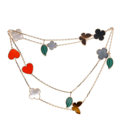 Van Cleef & Arpels 18K Yellow Gold Mother of Pearl Malachite Carnelian Tiger Eye 12 Motif Lucky Alhambra Necklace 4 of 7