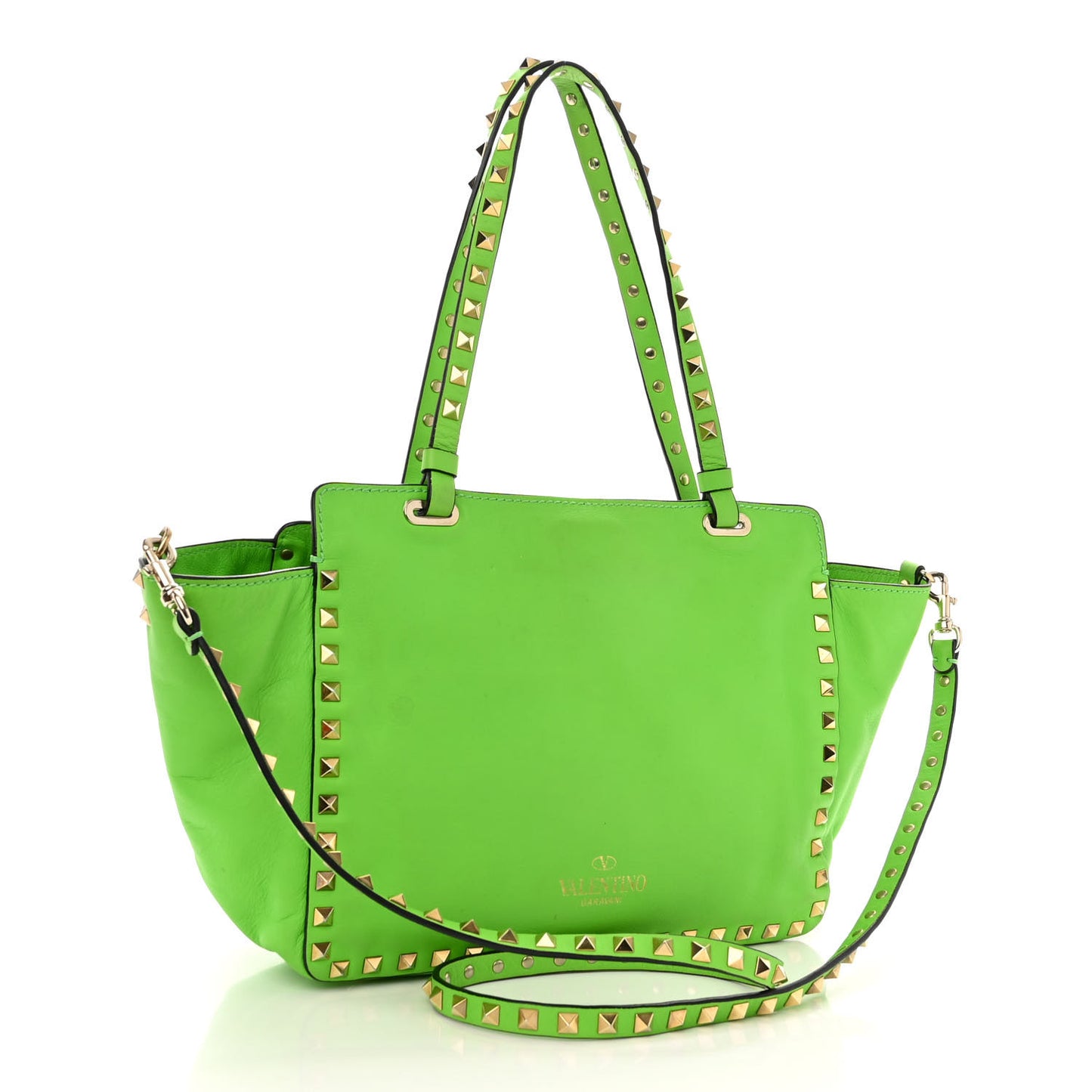 Vitello Small Rockstud Tote Green Fluo