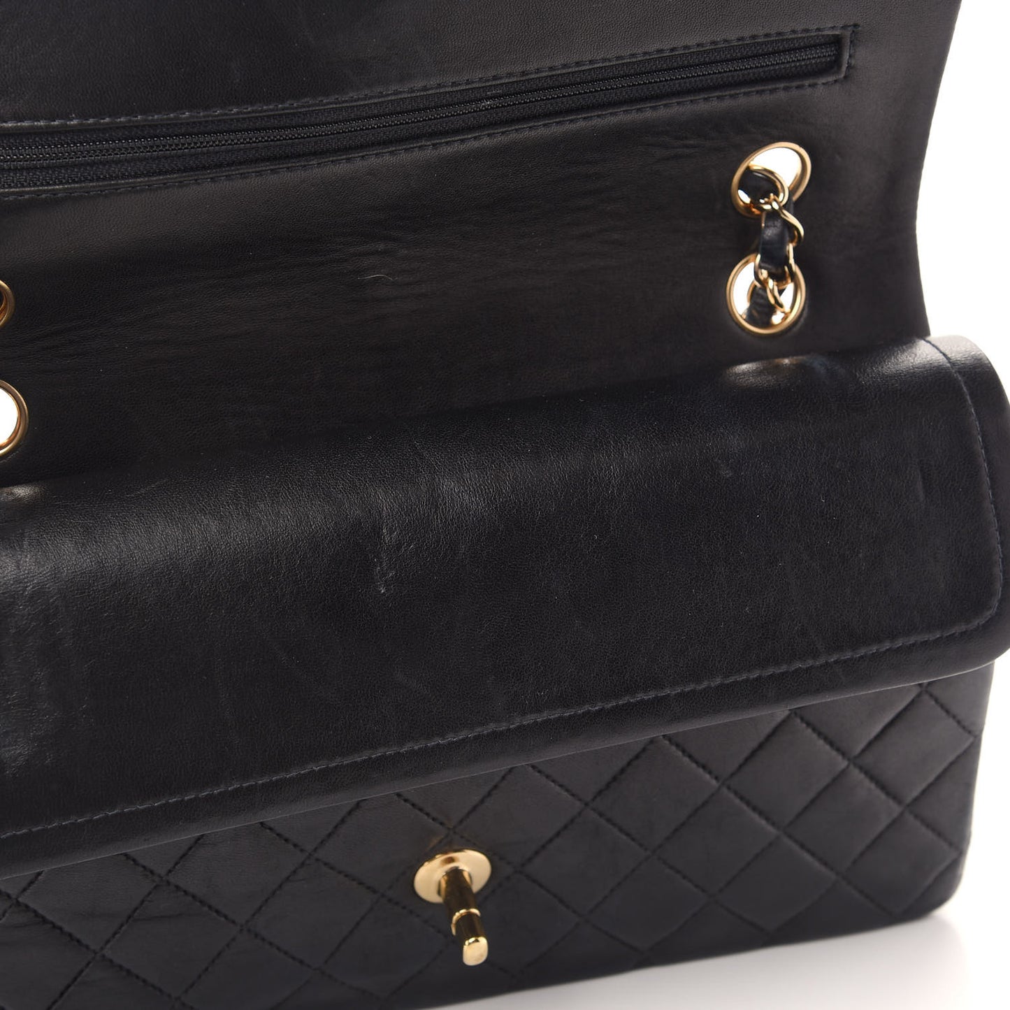 Lambskin Quilted Medium Double Flap Black