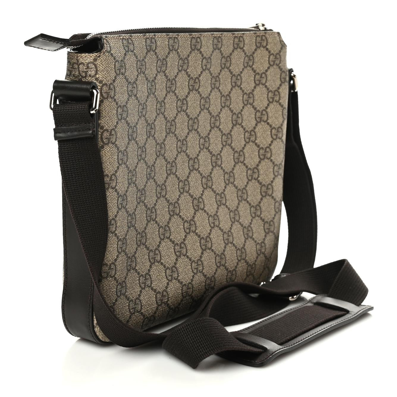 Gucci GG Supreme Monogram Selleria Calfskin Small Flat Messenger Bag Beige Ebony Cocoa Marrone Scuro 2 of 9