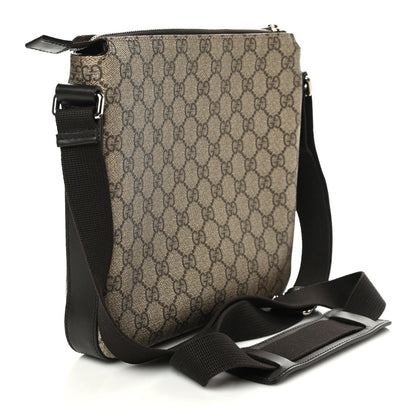 Gucci GG Supreme Monogram Selleria Calfskin Small Flat Messenger Bag Beige Ebony Cocoa Marrone Scuro 2 of 9