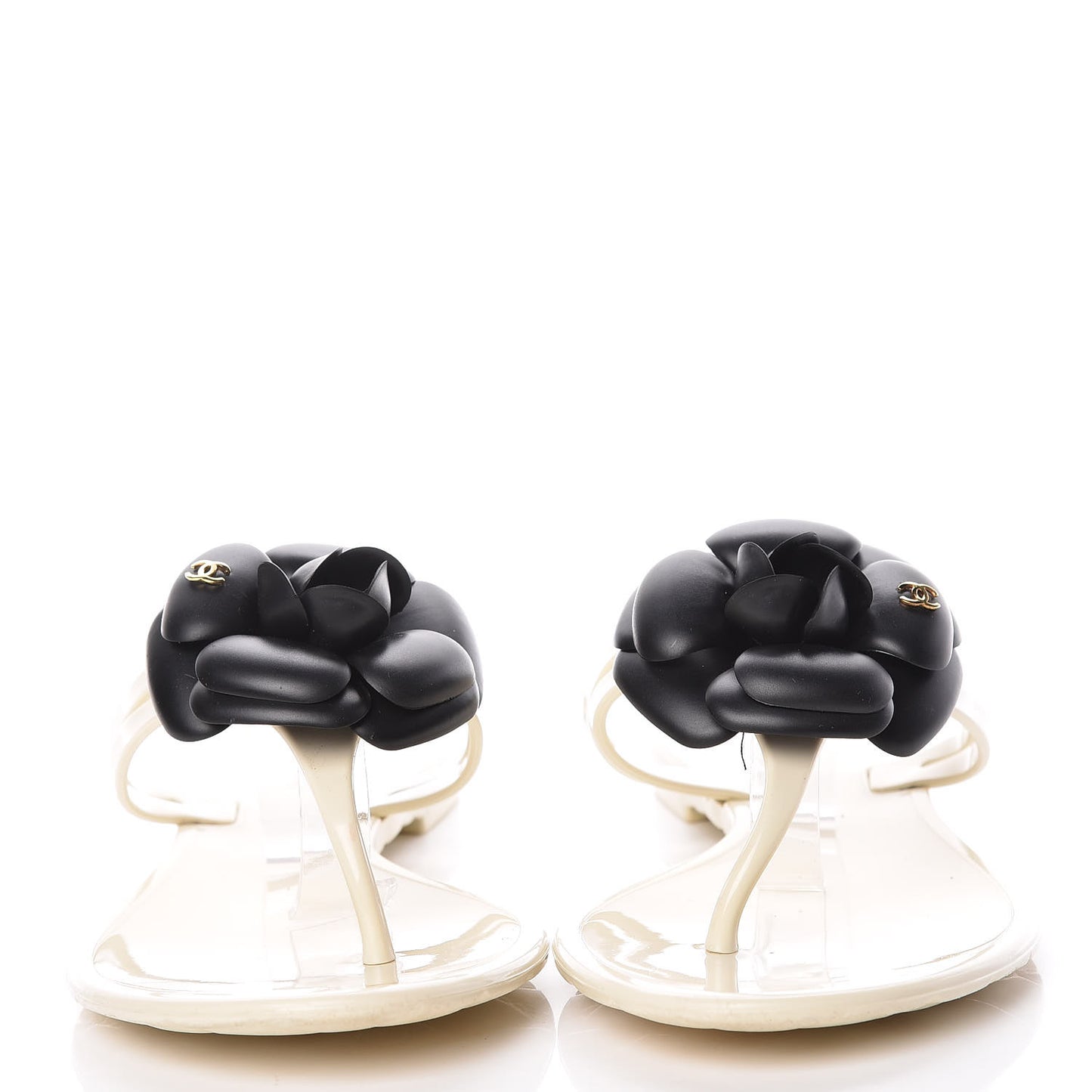 Jelly Camellia Thong Sandals 38 Ivory Black