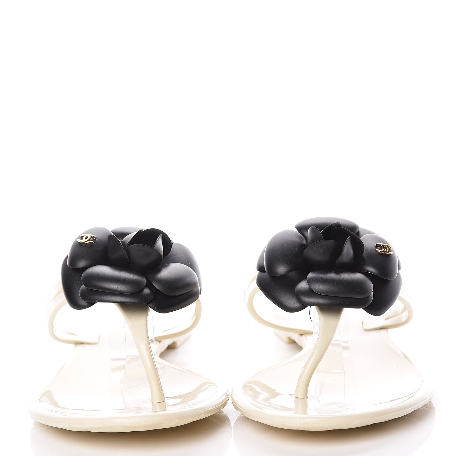 Chanel Jelly Camellia Thong Sandals 38 Ivory Black 2 of 15