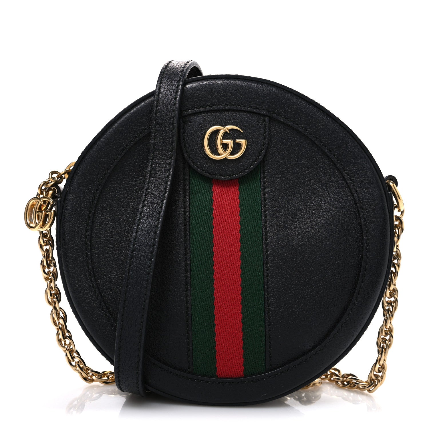 Gucci Grained Calfskin Web Mini Ophidia Round Shoulder Bag Black 1 of 12