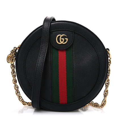 Gucci Grained Calfskin Web Mini Ophidia Round Shoulder Bag Black 1 of 12