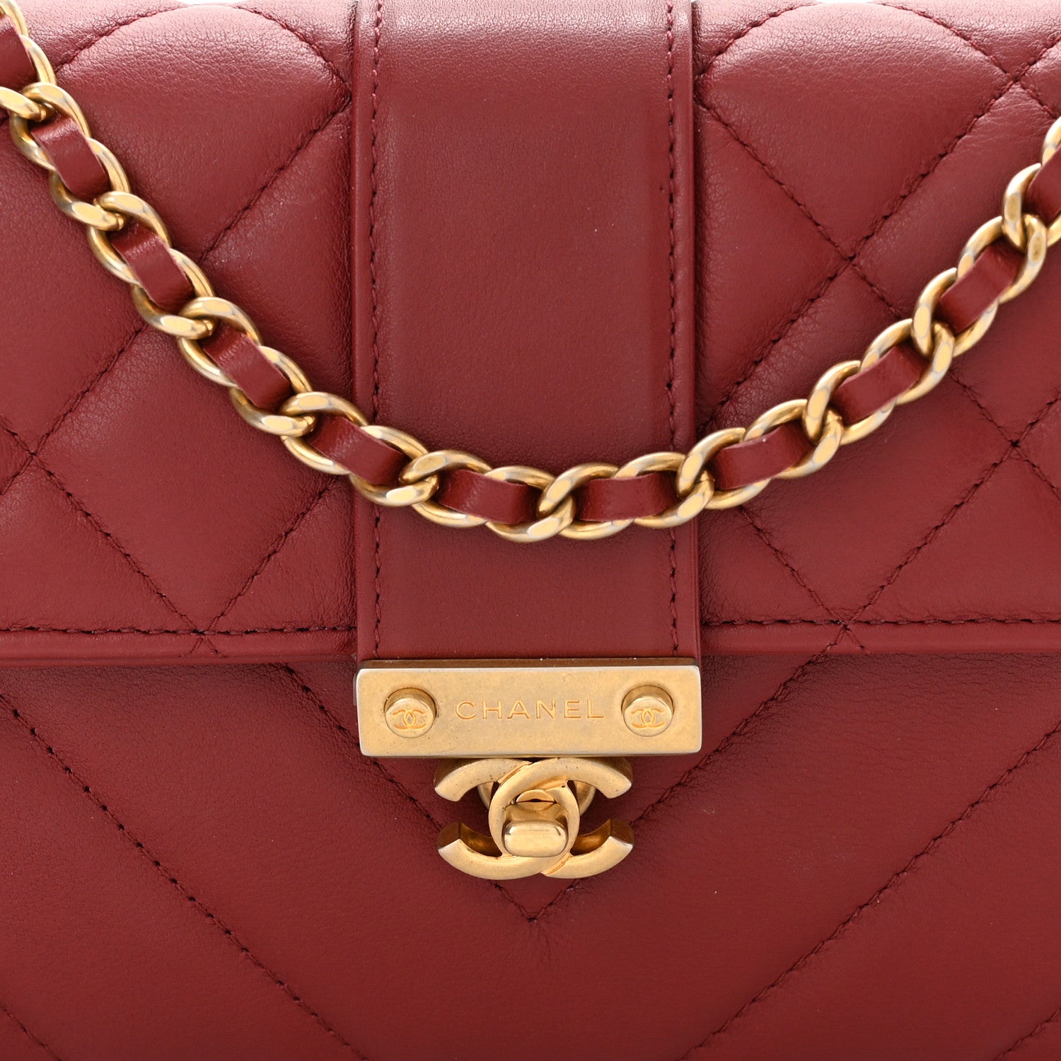 Chanel Calfskin Quilted Chevron In The City Bag Wallet on Chain WOC Red 9 of 11