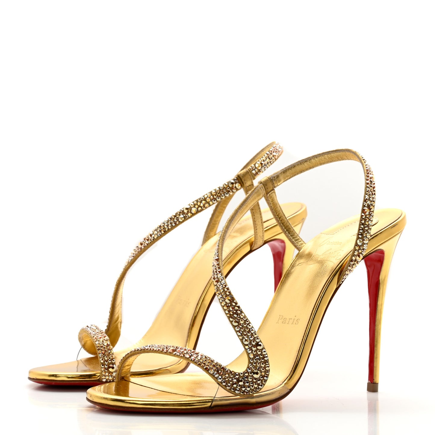 Metallic Nappa Embossed Crystal Rosalie 100 Sandals 37.5 Gold