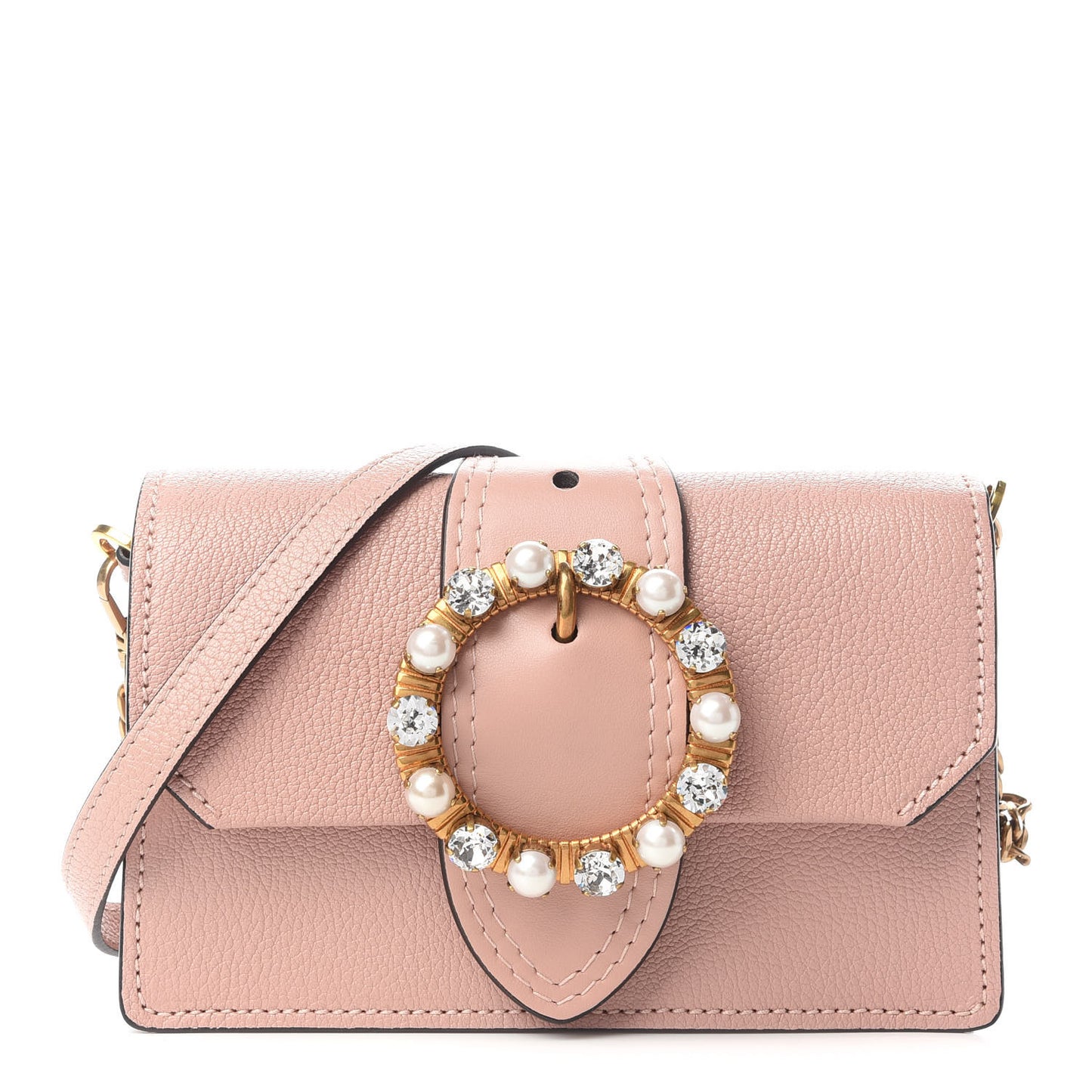 Goatskin Madras Soft Calfskin Crystal Pearl Embellished Shoulder Bag Orchidea