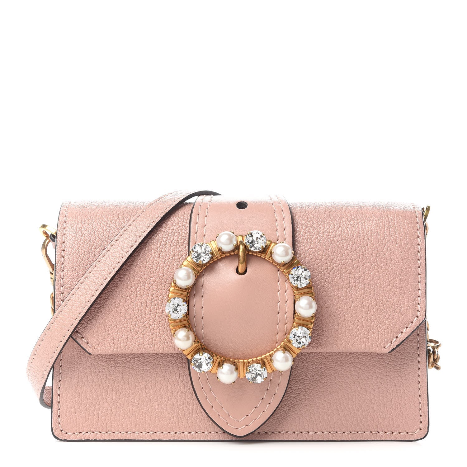 Miu Miu Goatskin Madras Soft Calfskin Crystal Pearl Embellished Shoulder Bag Orchidea 1 of 8