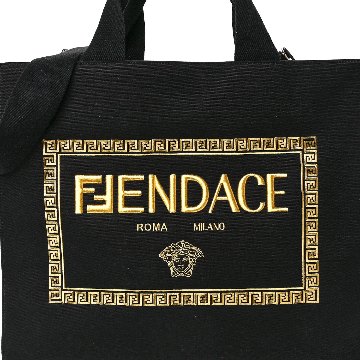 Fendi X VERSACE Canvas Fendace Logo Large Shopping Tote Black 9 of 12