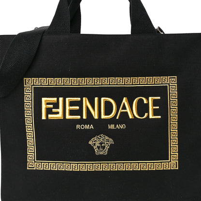 Fendi X VERSACE Canvas Fendace Logo Large Shopping Tote Black 9 of 12
