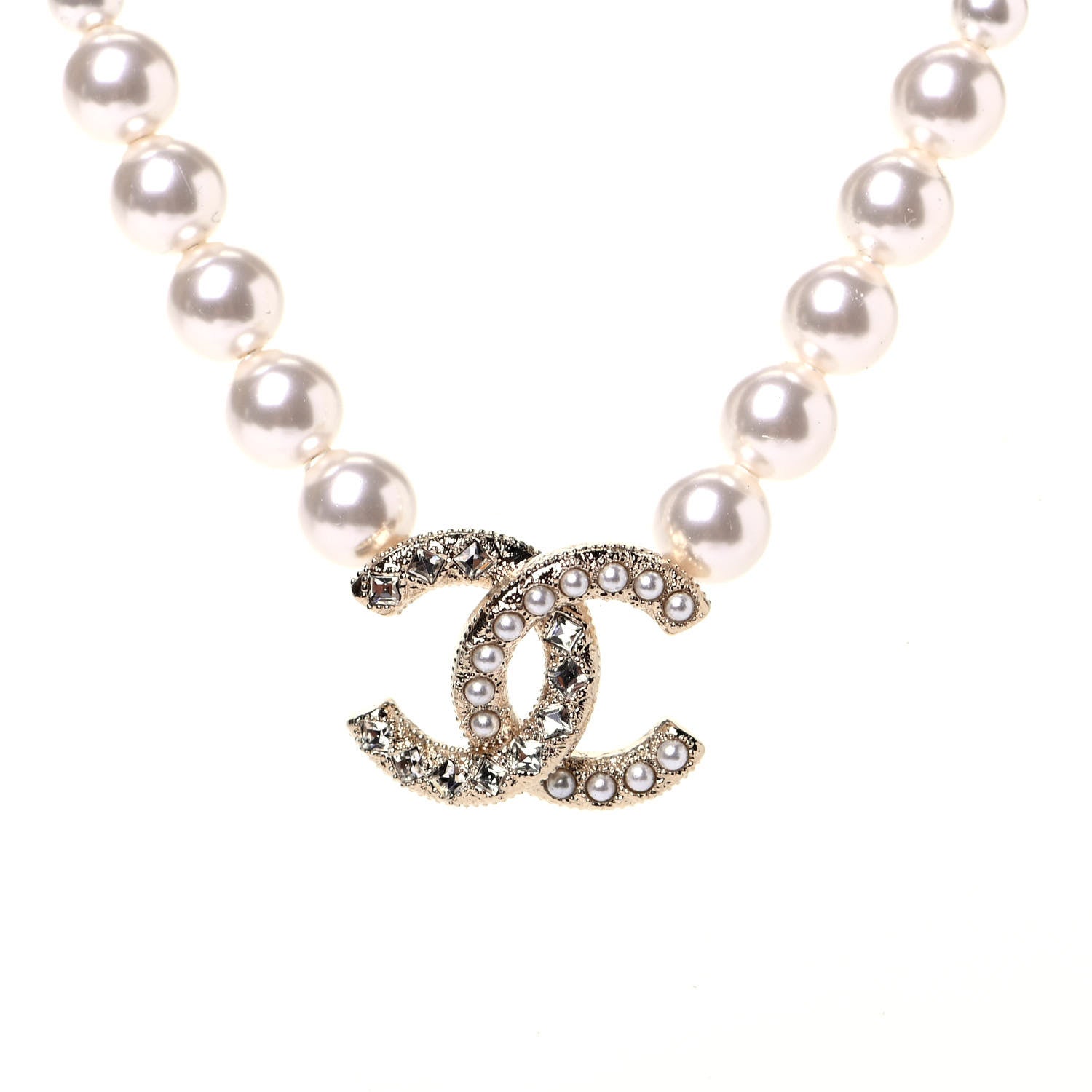 Chanel Pearl Crystal Chain CC Necklace Gold 2 of 4
