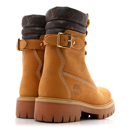 Louis Vuitton X TIMBERLAND Grained Calfskin Monogram Mens Ranger Boots 8.5 Wheat 5 of 12